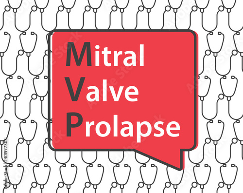 MVP Mitral Valve Prolapse disease on stethoscope pattern- vector illustration