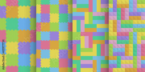 colorful kids floor cover seamless patterns set