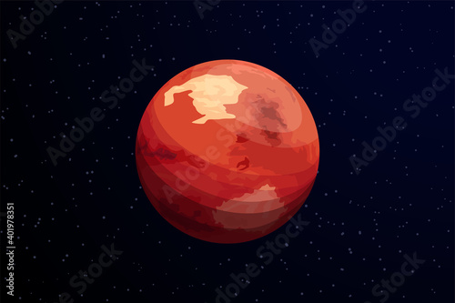 red planet mars on dark deep space