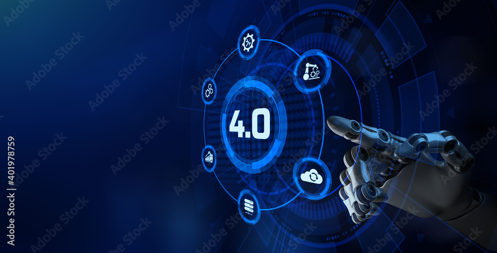 Industry 4.0, Innovation, Smart manufacturing, automation technology concept. Robotic arm 3d rendering. Industry 4.0, Innovation, Smart manufacturing, automation technology concept. Robotic arm 3d rendering.