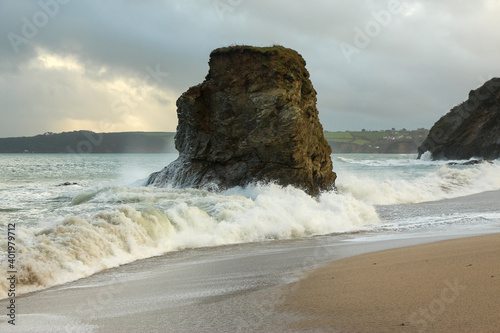 Pillar of rock pummeled by storm waves from the Atlantic