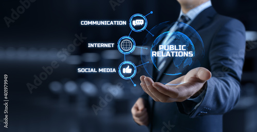 PR Public relations concept. Communication advertising marketing strategy. photo