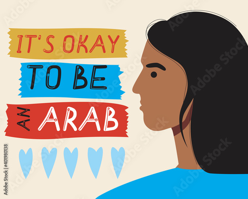 Arab woman face, skin color, flat vector stock illustration as a concept of taking Arab appearance, beauty of different skin