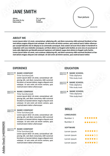 Minimalistic creative CV resume with yellow details