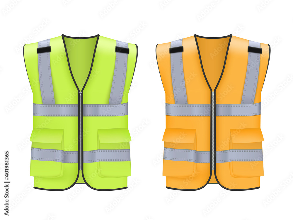 Safety reflective vest set with pockets, yellow and orange uniform ...