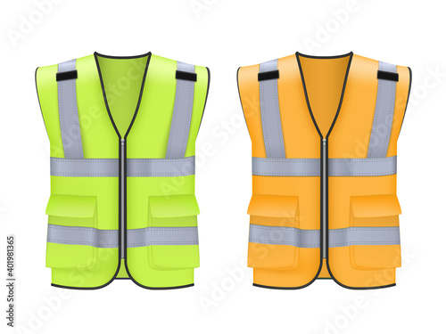 Safety reflective vest set with pockets, yellow and orange uniform