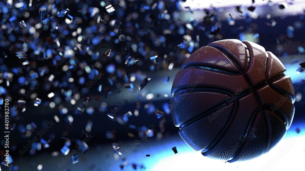 Basketball and Particles. 3D illustration. 3D high quality rendering. 3D CG.