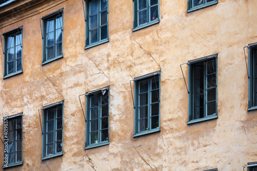 wall of old house with windows