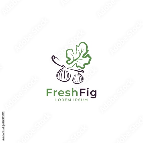 Fig with leaf logo design vector template