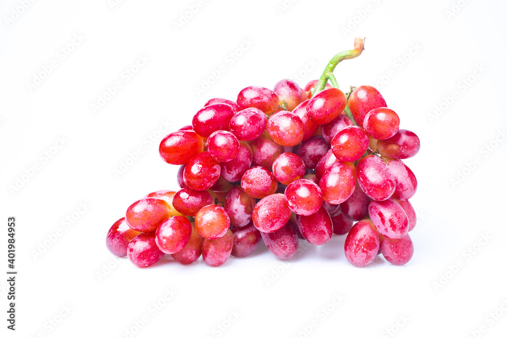 A large bunch of red grapes On a white background