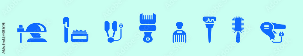 set of barber tools cartoon icon design template with various models. vector illustration isolated on blue background set of barber tools cartoon icon design template with various models. vector illustration isolated on blue background