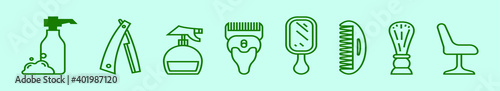 set of barber tools cartoon icon design template with various models. vector illustration isolated on blue background