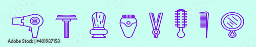 set of barber tools cartoon icon design template with various models. vector illustration isolated on blue background