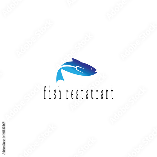 logo of fish and skewer. color design vector illustration