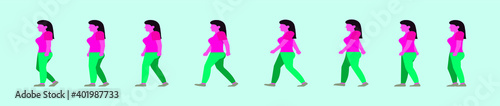 set of woman walk cycle cartoon icon design template with various models. vector illustration isolated on blue background