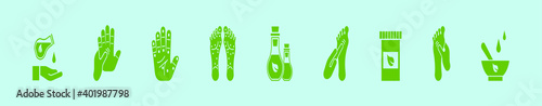 set of reflexology cartoon icon design template with various models. vector illustration isolated on blue background
