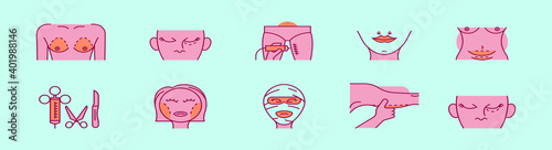set of plastic surgery cartoon icon design template with various models. vector illustration isolated on blue background