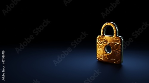 3d rendering symbol of web wrapped in gold foil on dark blue background