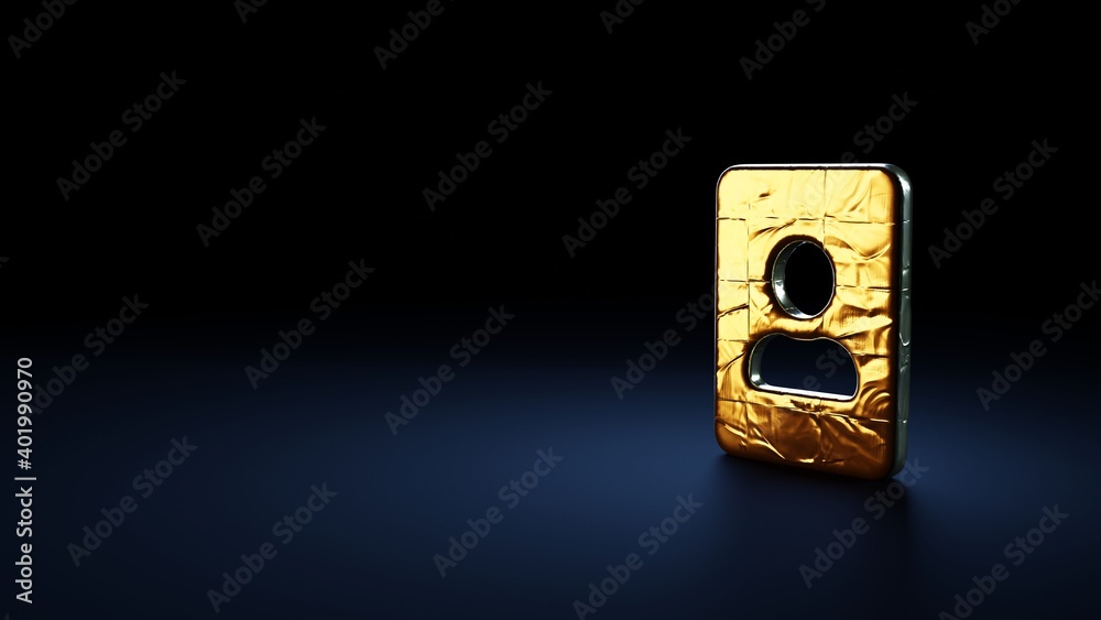 3d rendering symbol of portrait wrapped in gold foil on dark blue background 3d rendering symbol of portrait wrapped in gold foil on dark blue background