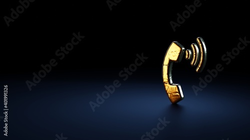 3d rendering symbol of phone volume wrapped in gold foil on dark blue background