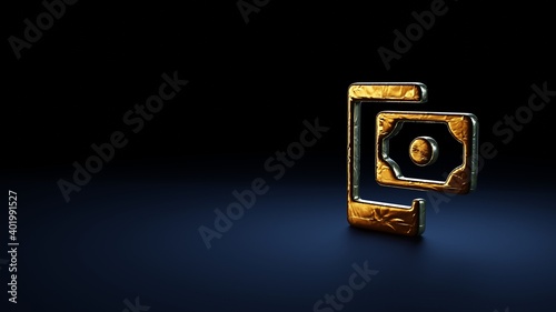 3d rendering symbol of payment method wrapped in gold foil on dark blue background