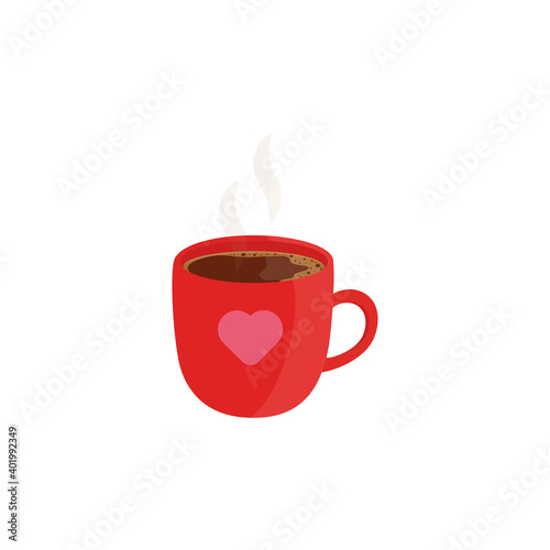 Red cup of coffee isolated on a white background.