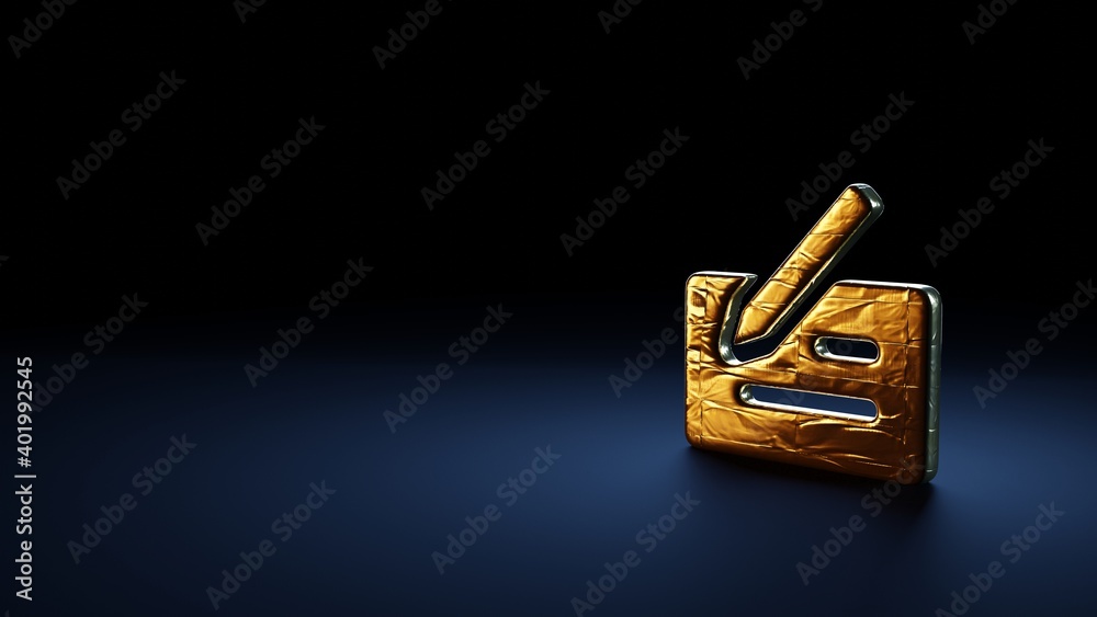 3d rendering symbol of cheque wrapped in gold foil on dark blue background 3d rendering symbol of cheque wrapped in gold foil on dark blue background