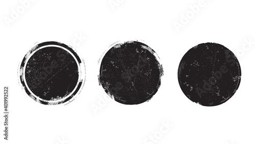 Circle grunge stamp set. Round vector isolated on white background. Black stamp vector. Collection for grunge badge, seal, ink and stamp design template. Round stamp. Grunge circle shape, vector