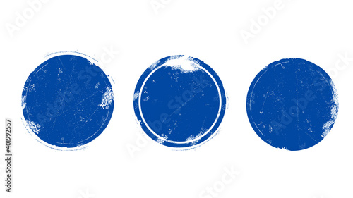 Circle grunge stamp set. Round vector isolated on white background. Blue stamp vector. Collection for grunge badge, seal, ink and stamp design template. Round stamp. Grunge circle shape, vector