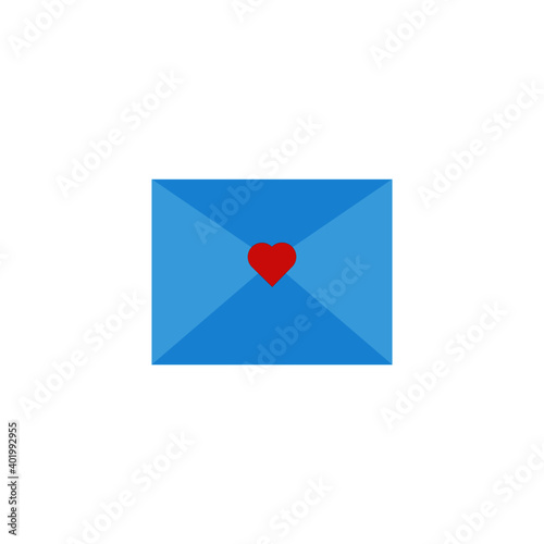 This is a blue envelope and heart. Love letter isolated on a white background. 