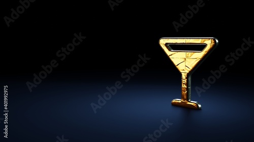 3d rendering symbol of glass martini  wrapped in gold foil on dark blue background