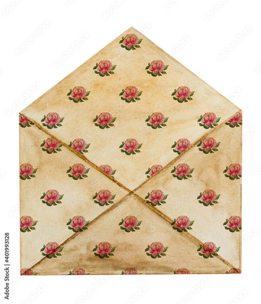 Beautiful watercolor drawing of a mail envelope. Closeup, no people, texture. Congratulations for loved ones, relatives, friends and colleagues Beautiful watercolor drawing of a mail envelope. Closeup, no people, texture. Congratulations for loved ones, relatives, friends and colleagues