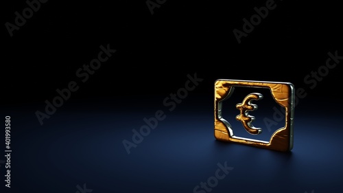 Tableau sur toile 3d rendering symbol of euro  wrapped in gold foil on dark blue background