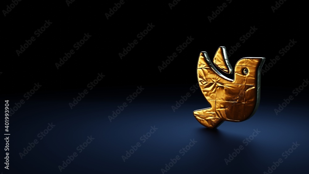 Obraz premium 3d rendering symbol of dove wrapped in gold foil on dark blue background