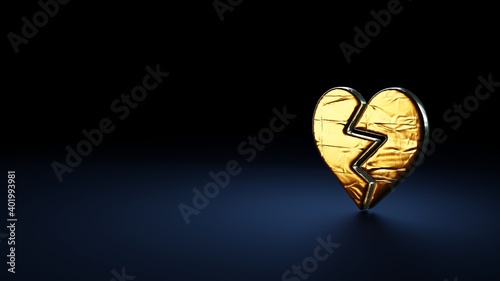 3d rendering symbol of dislike wrapped in gold foil on dark blue background
