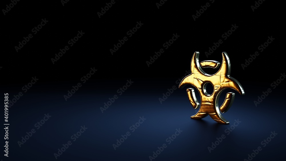 Fototapeta premium 3d rendering symbol of biohazard wrapped in gold foil on dark blue background