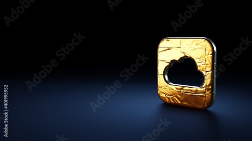 3d rendering icon of iCloud drive app wrapped in gold foil on dark blue background © Destrosvet