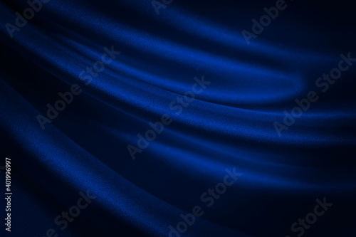 Obraz na płótnie Black blue abstract background. Dark blue silk satin texture background. Shiny fabric with wavy soft pleats. Dark blue elegant background with copy space for your design. Liquid wave effect. w salonie