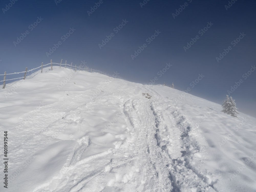 The last steps to the mountain peak The last steps to the mountain peak