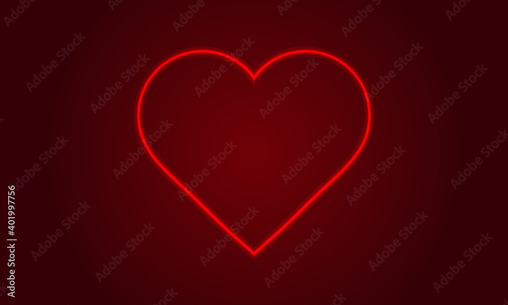 Neon heart. Bright night neon signboard on brick wall background with backlight. Retro red neon heart sign. Romantic design for Happy Valentines Day. Night light advertising. Vector illustration.