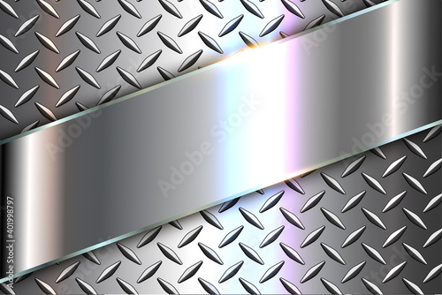 Background silver metallic, 3d chrome vector design with diamond plate sheet metal texture.