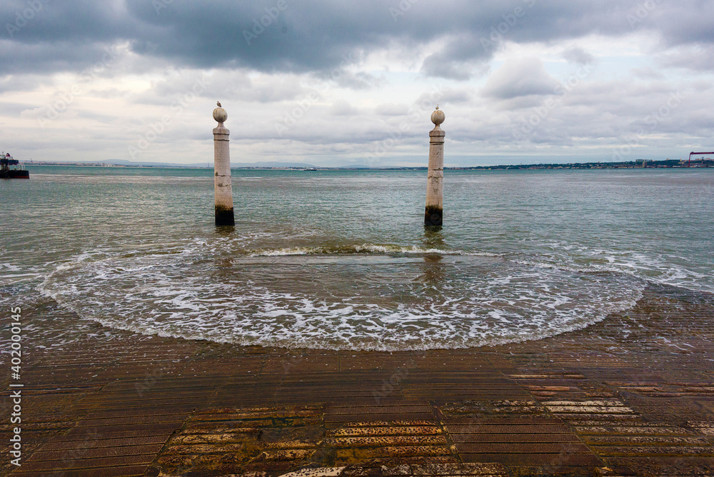 early morning on The Pier of Columns in Lisbon, Portugal early morning on The Pier of Columns in Lisbon, Portugal