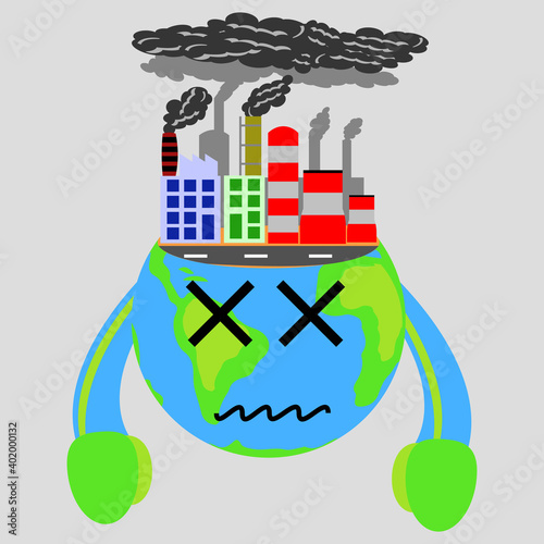 Illustration vector graphic cartoon character of earth with excessive air pollution