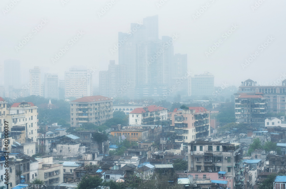 Foggy cityscape Guangzhou China
