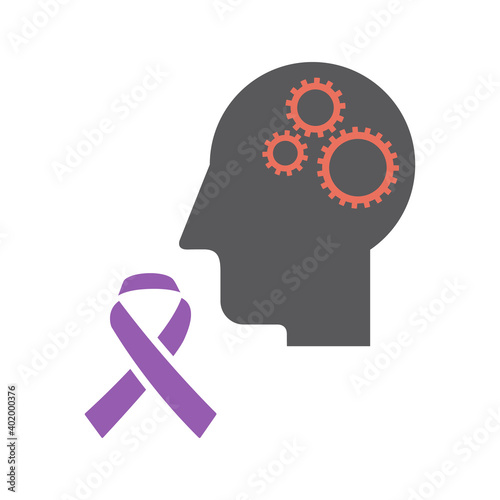 alzheimer icon, purple ribbon. Vector sign for web graphic.