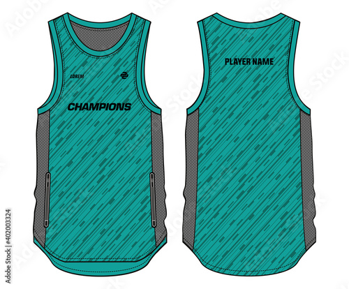 Sleeveless Tank Top Basketball  jersey vest design t-shirt template, sports jersey concept with front and back view for Men and women. Basketball, Volleyball, Running, tennis, badminton uniform.