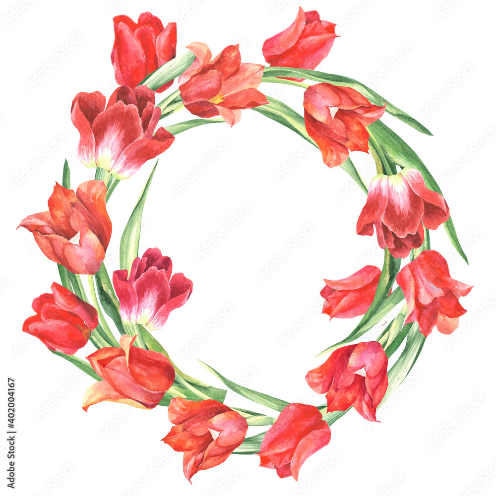 watercolor wreath with red tulips watercolor wreath with red tulips