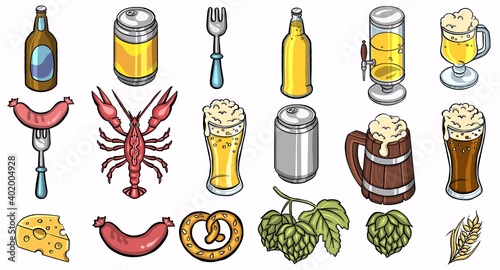 Beer. hand drawing set of sketches illustration