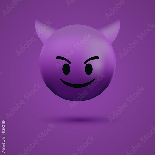 Vetor do Stock: 3d devil emoji face - bad evil emoticon - Smiling face with  horns. Purple devil emotion | Adobe Stock