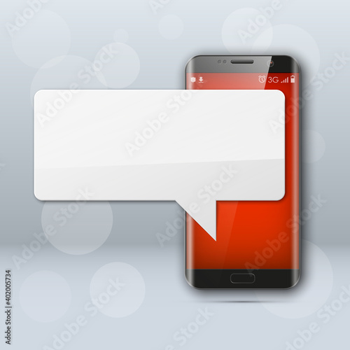 New model Mobile phone with platform for communication. Cell mobile short message. Smartphone blank colloquial cloud banner. Cellular empty advertising poster.